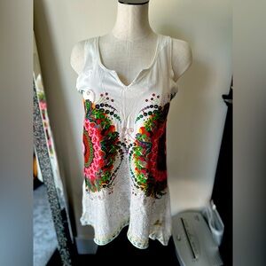 Desigual White and Multicolor Tank Top